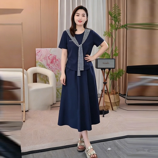 大码女装韩系休闲时尚套装夏季微胖妹妹显瘦短袖上衣半身裙两件套