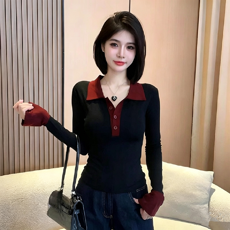 春秋大码显瘦POLO领修身内搭长袖T恤女可外穿气质打底衫胖mm上衣图片