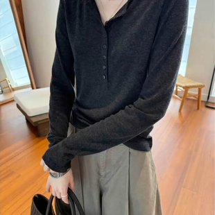 高级感半开领长袖T恤女胖mm大码秋冬休闲显瘦宽松德绒打底衫上衣