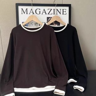 大码 T恤女假两件上衣 德绒拼接内搭打底秋冬新款 胖mm遮肚藏肉长袖