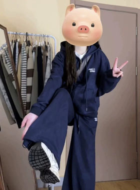 美式复古大码胖MM女装套装连帽春秋季新款宽松韩版运动显瘦两件套