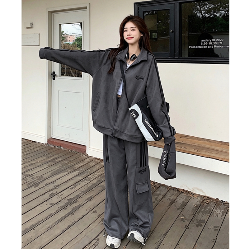 韩系炸街运动套装女春秋季胖mm大码宽松时尚卫衣休闲两件套跑步服