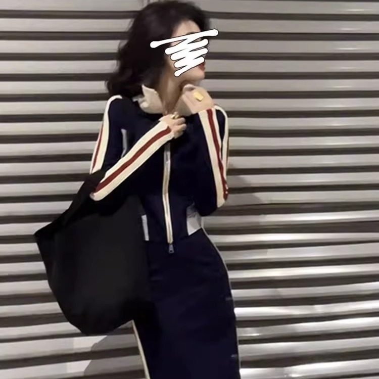大码胖MM时尚新款慵懒风显瘦女运动套装春秋拼接休闲半身裙两件套