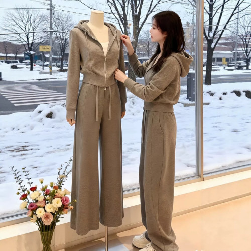 高级感运动服套装女胖mm大码春秋宽松显瘦时尚连帽卫衣休闲两件套
