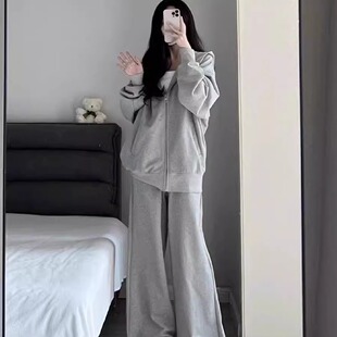 韩系显瘦胖MM套装运动休闲大码简约女装小众春秋宽松运动服两件套
