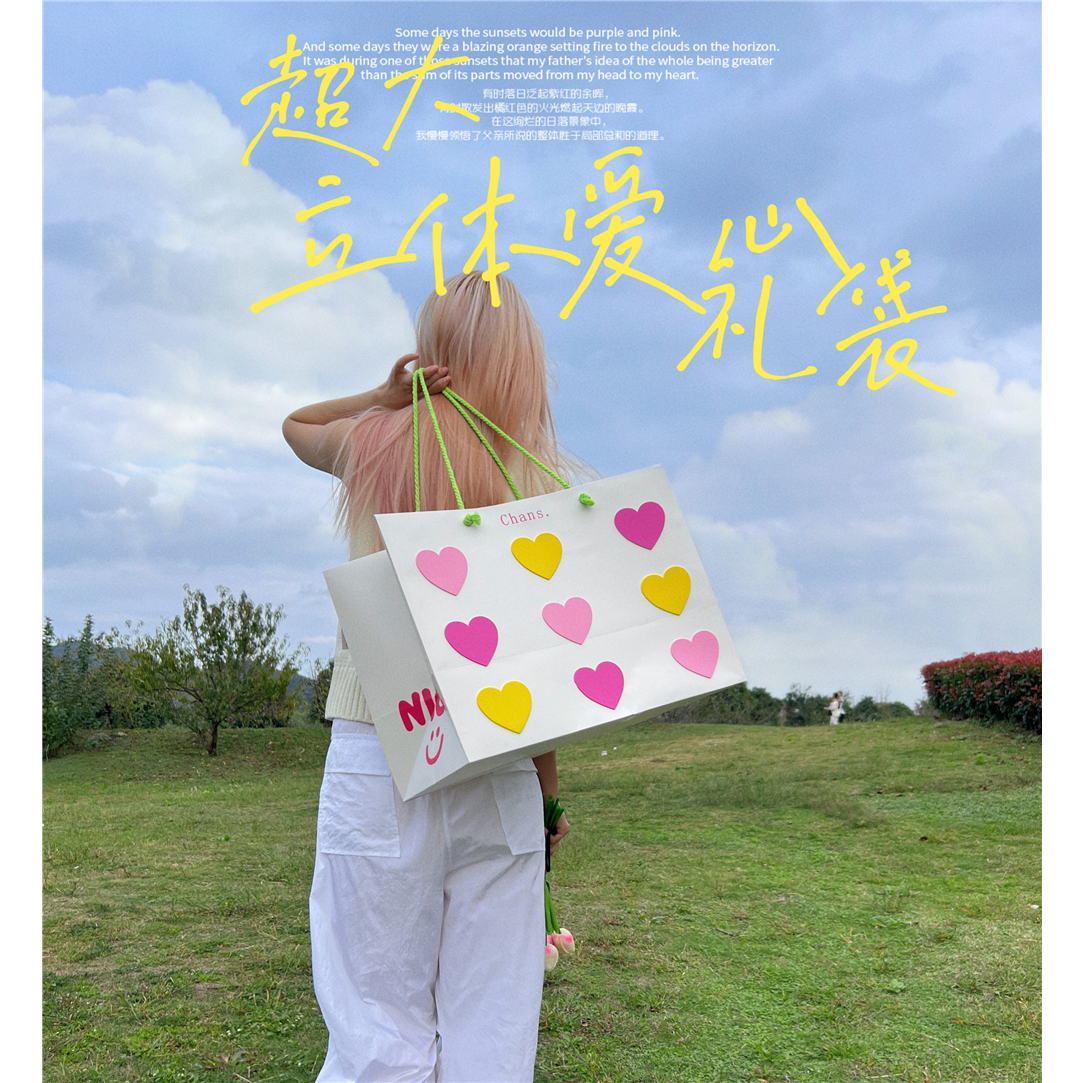 超大号立体爱心特大粉红礼品礼物购物袋创意节日情侣送礼拍照道具