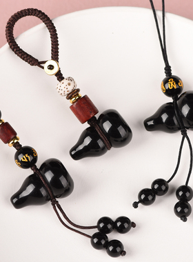 黑曜石葫芦吊坠黑水晶饰品挂件女