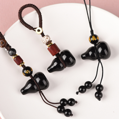 黑曜石葫芦吊坠黑水晶饰品挂件女