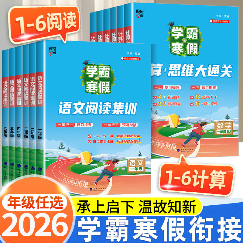 2026版学霸的寒假衔接作业语文数学一二三四五六年级上册复习下册预习练习册人教苏教北师5星语文阅读集训五星数学计算思维大通关