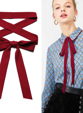 酒红色雪纺绑包丝带腰带高档时尚小长条丝巾细长飘带发带包包缠带