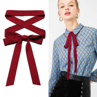 酒红色雪纺绑包丝带腰带高档时尚小长条丝巾细长飘带发带包包缠带