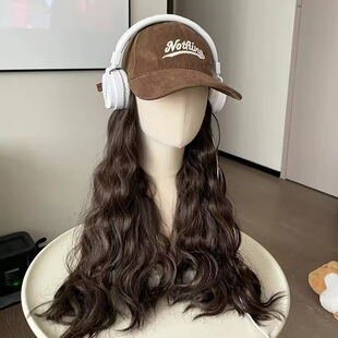 假发帽子一体棒球帽女款2025新款冬全头套高颅顶假发片自然大波浪