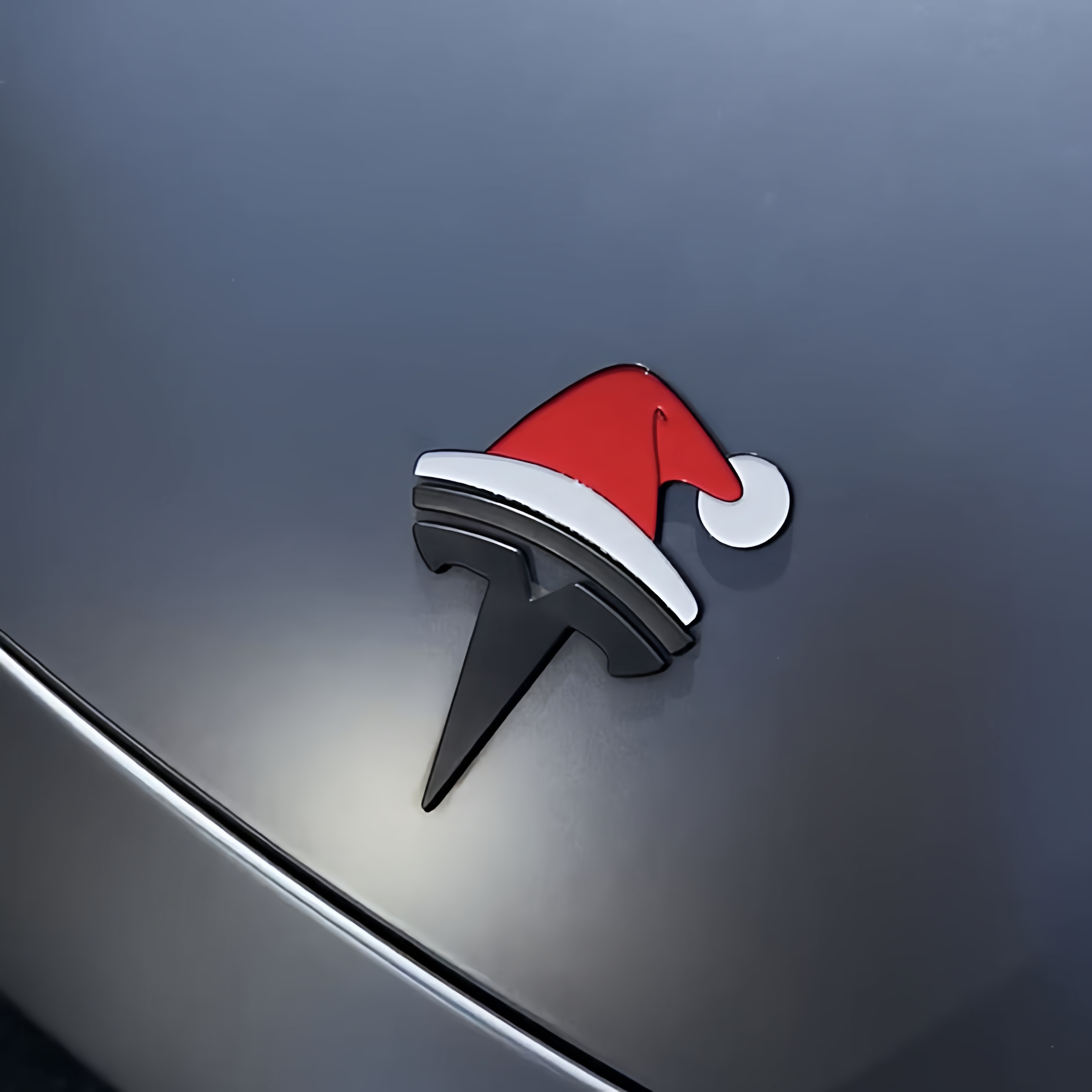 特斯拉圣诞帽车贴3d立体车标贴适用于小米宝马汽车圣诞节装饰贴纸