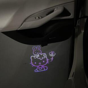 飾創意 可愛Kitty貓照地投影儀車載迎賓燈車門燈感應電動車氛圍裝