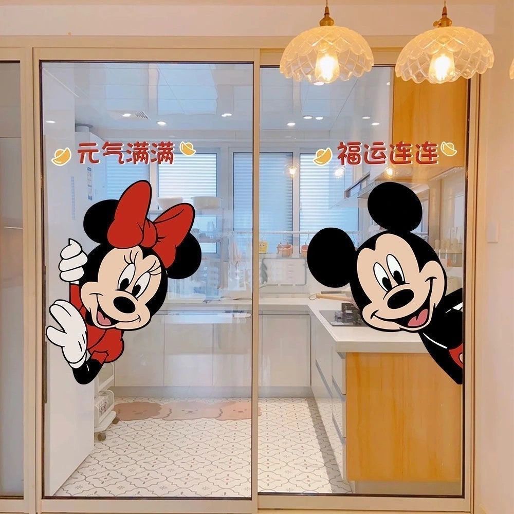 可爱卡通米奇新年玻璃门