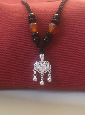 女士999足银平安锁项链