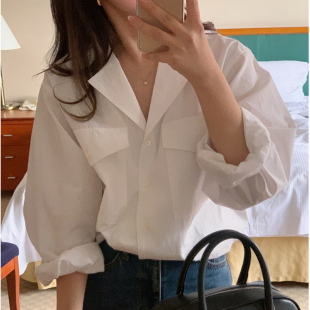 领单排扣纯棉女衬衫 百搭简约气质休闲西装 minuet时尚 22春夏love