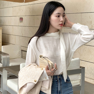 2022秋冬holic 时尚 百搭简约气质淑女范高领系带垂直套头女衬衫