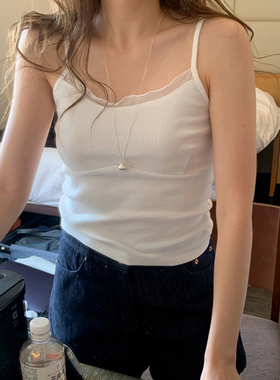 25夏季love-minuet时尚百搭基础简约蕾丝拼接弹力针织女吊带背心