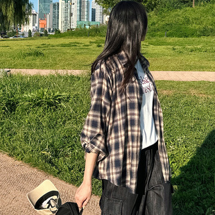 女衬衫 2023秋冬 格子翻领长袖 holic时尚 百搭基础简约气质宽松式
