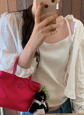 2025夏季love-minuet时尚百搭简约少女V领花边棉料提花女衬衫短款