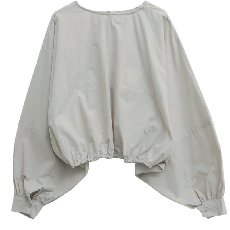 2021秋冬东大门时尚百搭简约气质圆领套头长袖溜肩纯棉女衬衫短款