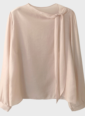 2026春夏cherrykoko时尚百搭简约气质圆领斜系带长袖套头女衬衫