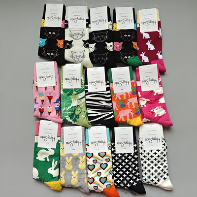 happysocks袜子ins潮女袜四季爆纯棉中筒袜外穿网红款百搭嗨皮袜