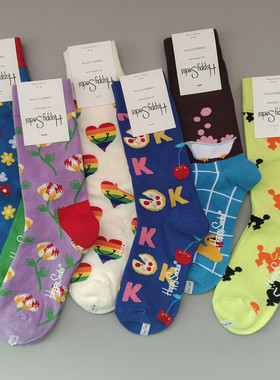 happysocks潮牌袜子嗨皮女士中高筒棉袜四季款时尚百搭卡通情侣袜