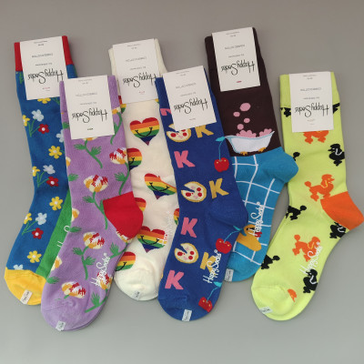 happysocks潮牌袜子嗨皮女士中高筒棉袜四季款时尚百搭卡通情侣袜