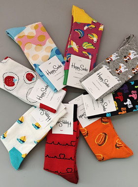 新款happy中筒袜潮牌网红女棉袜卡通ins风嗨皮四季潮袜袜子