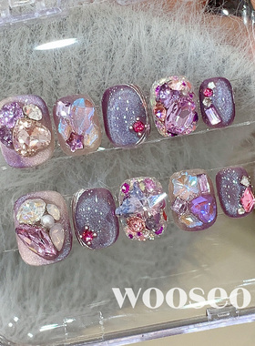 紫色系美甲穿戴甲短款高级感轻奢手工指甲贴片2025新款穿戴式甲片