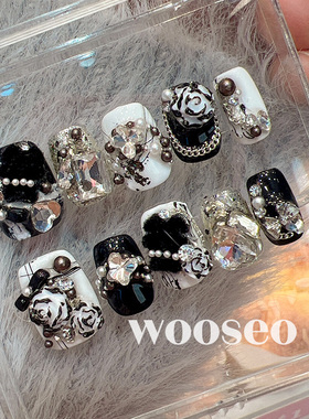 黑色美甲穿戴甲短款高级感重工指甲贴片2025新款爆款超显白短戴甲