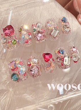 美甲穿戴甲短款高级感显白重工精致短戴甲2026新款纯手工指甲贴片