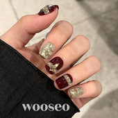 爆款 红色穿戴甲短款 秋冬高级感手工穿戴美甲2026新款 过年指甲贴片