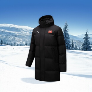 安踏中长款羽绒服综训男2025冬新款防泼水连帽羽绒服152547951