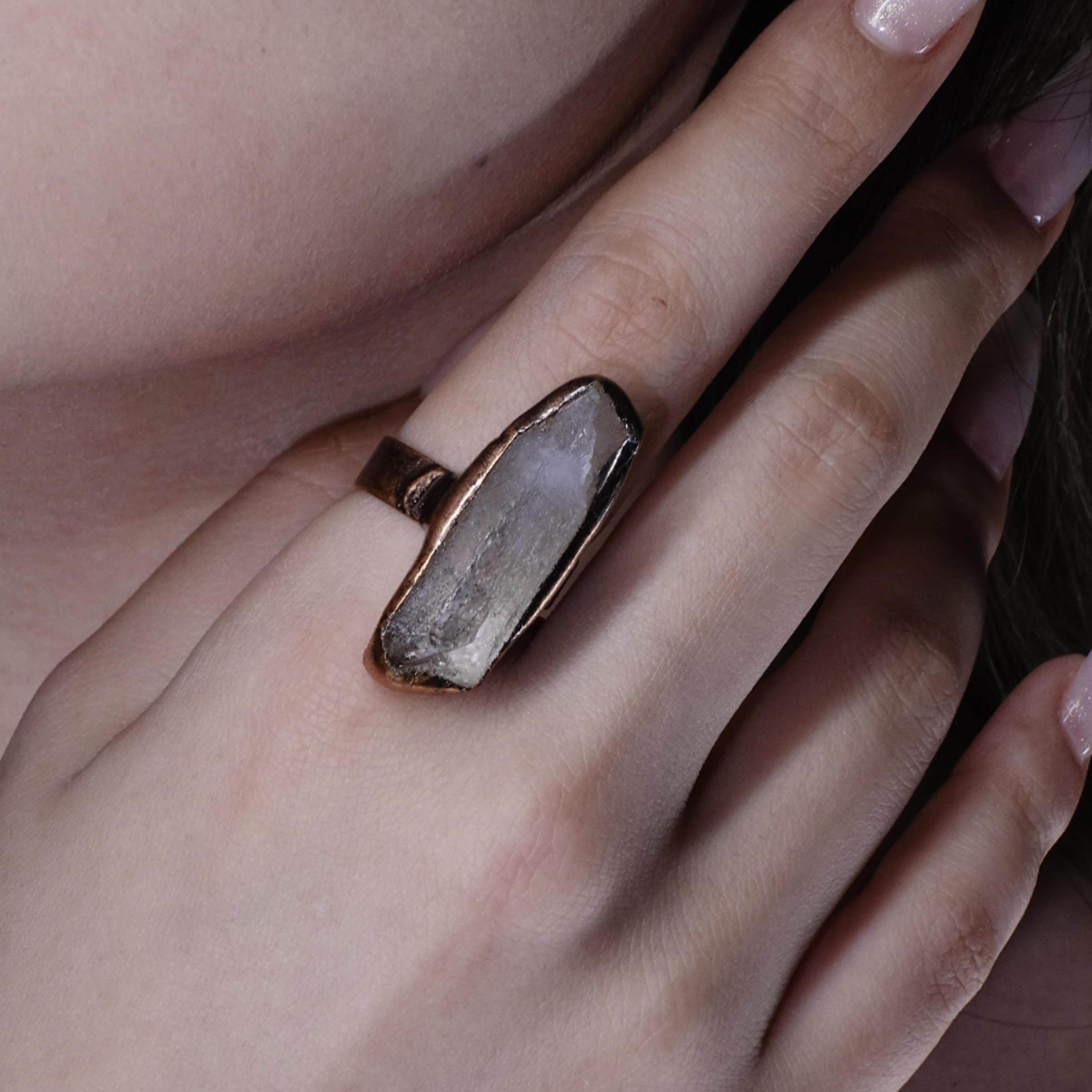 GetEmON原创高级感不规则小众情侣水晶原石好运男女可调节戒指