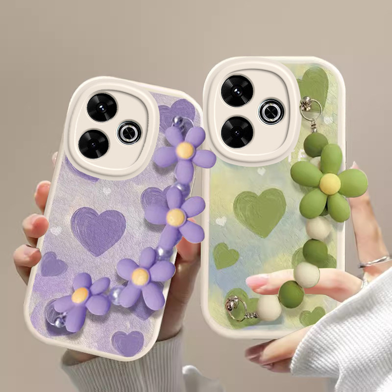 红米Note13R手机壳硅胶新款高档卡通可爱全包套保护套软爱心链条