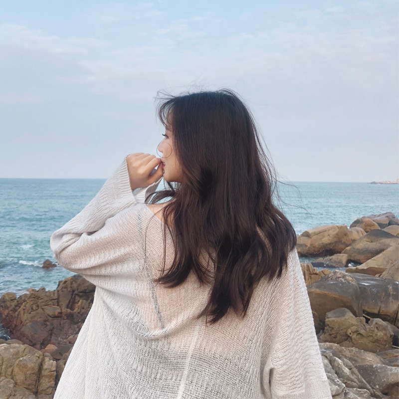 夏季韩国chic慵懒风空调针织开衫女宽松中长款轻薄防晒衫外搭披肩
