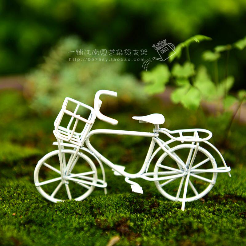 园艺微景布景铁艺自行车 装饰花园迷你鸟笼多肉植物花盆花插