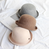 帽子女小头围秋冬日系卷边圆顶礼帽渔夫帽羊毛呢盆帽复古咖色礼帽