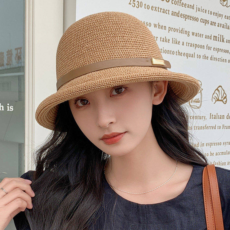 薄款礼帽子春夏女显脸小防晒卷边百搭时尚皮带遮阳草编透气渔夫帽