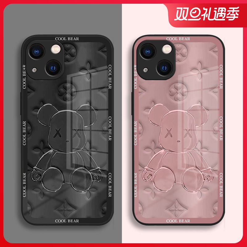 潮牌暴力熊苹果13手机壳高级感iPhone11promax玻璃钢化13pro套12mini新款8plus硅胶xs男xr女max/7plusse2/6s