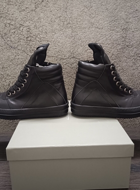 RO新款黑色高帮休闲鞋男女情侣款厚底增高时尚板鞋潮鞋侧拉链真皮