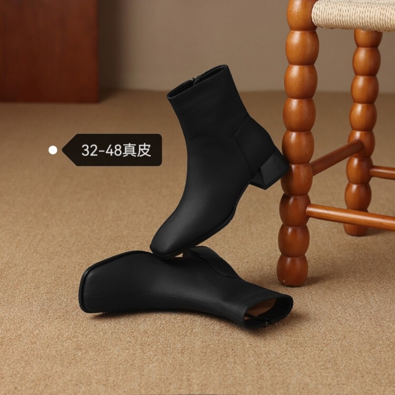 45码法式短靴女46.47.48秋冬方头粗跟弹力瘦瘦靴女高跟踝靴大脚板