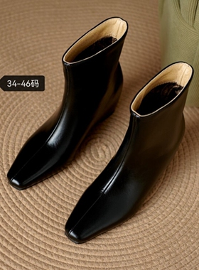 定做大码女鞋41小坡跟短靴秋冬新款侧拉链方头靴子42.43秋冬女鞋