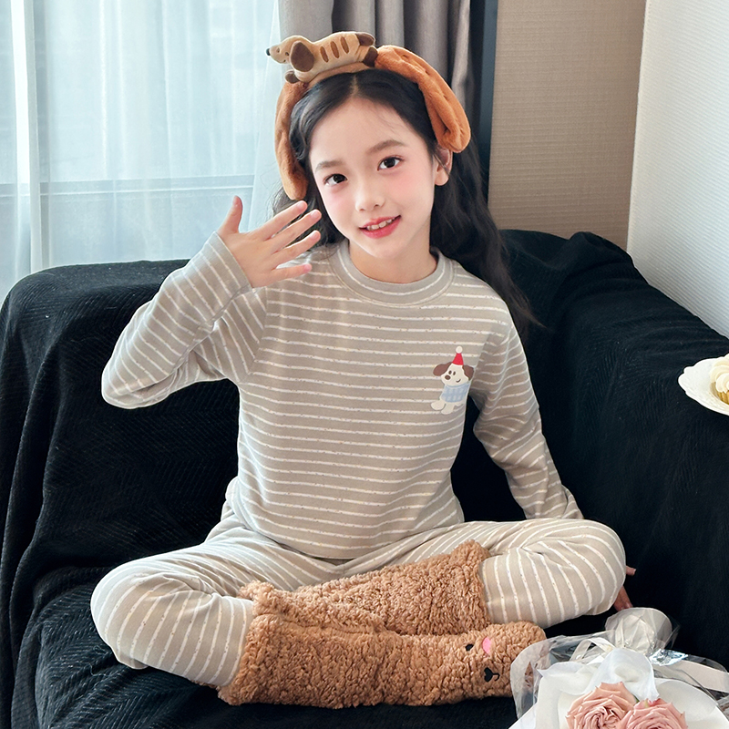 女童德绒睡衣秋冬薄款家居服套装