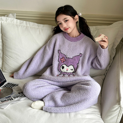 女童冬季加厚珊瑚绒居家保暖套装