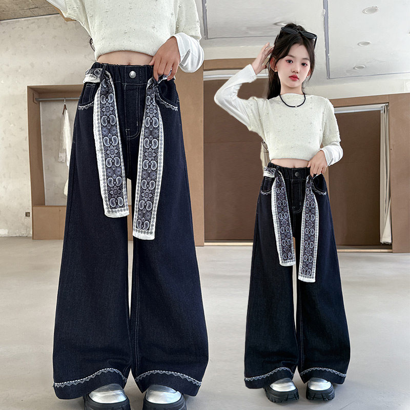 女童净色阔腿裤春秋2026新款中大儿童休闲宽松牛仔裤微弹百搭裤子,童装/婴儿装/亲子装,裤子,淘宝优惠券,粉丝福利购,淘宝优惠卷