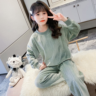 女童睡衣秋冬款2025新款海岛绒秋冬季女童家居服珊瑚绒加厚家居服